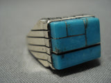 Exquisite Vintage Native American Navajo Turquoise Inlay Sterling Silver Ring Old-Nativo Arts