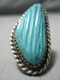 Hand Carved Huge Vintage Navajo Turquoise Sterling Silver Native American Ring-Nativo Arts