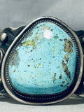 Awesome Native American Navajo Signed Pilot Mountain Turquoise Huge Sterling Silver Bracelet-Nativo Arts