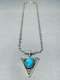 Fantastic Vintage Native American Navajo Kingman Turquoise Sterling Silver Triangle Necklace-Nativo Arts