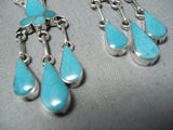 Marvelous Native American Zuni Blue Gem Turquoise Inlay Sterling Silver Earrings-Nativo Arts