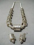 One Of The Best Native American Navajo Tubule Sterling Silver Necklace Earrings Set-Nativo Arts
