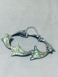 Beautiful Vintage Southwest Sterling Silver Green Turquoise Inlay Bracelet-Nativo Arts