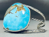 Native American Amazing San Felipe Kingman Turquoise Sterling Silver Colossal Signed Bracelet-Nativo Arts