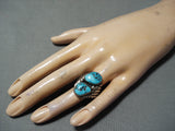 Huge Men's Vintage Native American Navajo Morenci Turquoise Sterling Silver Ring Old-Nativo Arts
