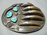 Huge Heavy Vintage Native American Navajo Turquoise Sterling Silver Buckle Old-Nativo Arts