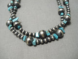Rare Wrap Around Native American Navajo Turquoise Sterling Silver Wrap Around Bead Necklace-Nativo Arts