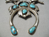 Authentic Vintage Native American Navajo Rare Turquoise Sterling Silver Squash Blossom Necklace-Nativo Arts