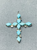 Native American Rare Diamond Shaped Turquoise Vintage Zuni Sterling Silver Cross Necklace-Nativo Arts