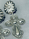 Beautiful Rita Lee Signed Native American Navajo Sterling Silver Cross Earrings-Nativo Arts