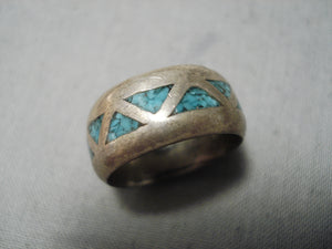 Exquisite Vintage Native American Navajo Turquoise Chip Inlay Sterling Silver Ring-Nativo Arts