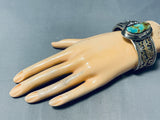 One Of The Most Detailed Ever Native American Navajo Royston Turquoise Sterling Silver Bracelet-Nativo Arts