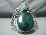 Massive Insect Vintage Native American Navajo Turquoise Sterling Silver Malachite Bracelet-Nativo Arts