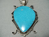 Enormous Vintage Native American Navajo Turquoise Sterling Silver Swirling Necklace-Nativo Arts