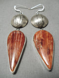 Native American Huge Spiny Oyster Naitve American Sterling Silver Button Earrings-Nativo Arts