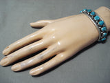 Eye-catching Vintage Native American Navajo Old Kingman Turquoise Sterling Silver Bracelet Old-Nativo Arts