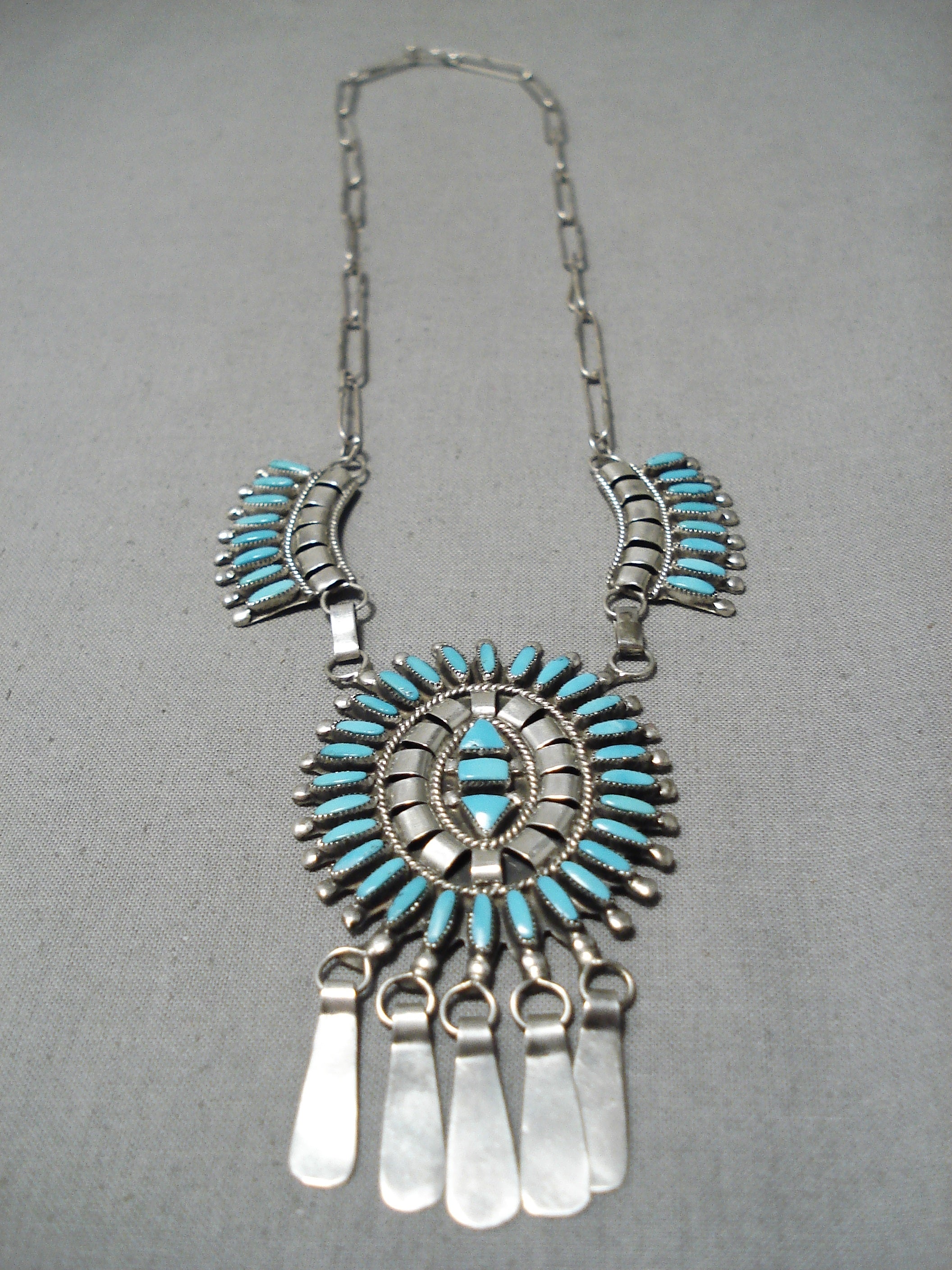 Al Zuni The Grande Bandera ~Sterling Silver & Turquoise Jacla Necklace & Earrings