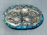 One Of The Most Detailed Ever Vintage Native American Navajo Turquoise Sterling Silver Buckle-Nativo Arts