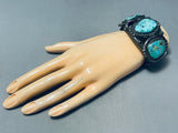 Museum Quality Vintage Native American Navajo Cairoc Lake Turquoise Sterling Silver Bracelet-Nativo Arts