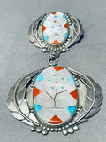 Massive Vintage Native American Zuni Turquoise Inlay Sterling Silver Tree Pendant Pin-Nativo Arts