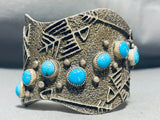 Ancient Petroglyph Native American Navajo Turquoise Sterling Silver Heavy Bracelet-Nativo Arts