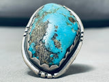 One Of The Biggest Best Vintage Native American Navajo Morenci Turquoise Sterling Silver Ring-Nativo Arts