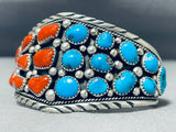Dazzling Native American Navajo Turquoise Coral Sterling Silver Bracelet-Nativo Arts