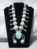Authentic Vintage Native American Navajo Rare Turquoise Sterling Silver Squash Blossom Necklace-Nativo Arts
