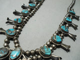Signed Vintage Native American Navajo Morenci Turquoise Sterling Silver Squash Blossom Necklace-Nativo Arts