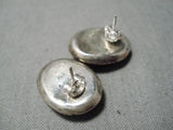 Rare Earth Blue Turquoise Vintage Native American Navajo Sterling Silver Earrings Old-Nativo Arts
