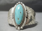 Striking Vintage Native American Navajo Blue Gem Turquoise Sterling Silver Flanked Bracelet Old-Nativo Arts