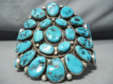Henry Roanhose Vintage Native American Navajo Turquoise Cluster Sterling Silver Bracelet-Nativo Arts