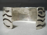 Hand Wrought Wide Vintage Navajo Sterling Silver Native American Bracelet Old-Nativo Arts