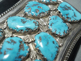 Awesome Vintage Native American Zuni 9 Morenci Turquoise Sterling Silver Bowguard Old-Nativo Arts