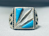 Extraordinary Vintage Native American Navajo Kingman Turquoise & Mop Sterling Silver Ring-Nativo Arts