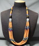 Rare Singer Orange Coral Native American Navajo Turquoise Sterling Silver Necklace-Nativo Arts