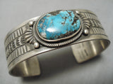Detailed!! Native American Navajo Bisbee Turquoise Chavez Sterling Silver Tamp Bracelet-Nativo Arts
