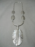 Detailed Intricate!! Hand Carved Native American Navajo Sterling Silver Feather Genius Necklace-Nativo Arts