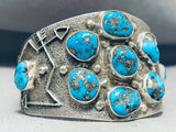 Ancient Petroglyphs 108 Grams Native American Navajo Turquoise Sterling Silver Bracelet-Nativo Arts