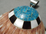 Native American Stunning Vintage Santo Domingo Turquoise Inlay Sterling Silver Pendant Old-Nativo Arts