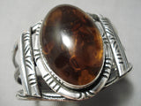Heavy Heavy Vintage Native American Navajo Amber Sterling Silver Bracelet Cuff Old-Nativo Arts