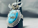Fabulous Native American Navajo Kingman Turquoise Sterling Silver Kachina Ring-Nativo Arts