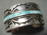 Unforgettable Vintage Native American Navajo Chainsaw Sterling Silver Turquoise Bracelet-Nativo Arts