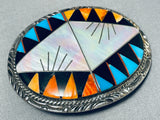 Native American Precisely Detailed Vintage Zuni Turquoise Sterling Silver Shell Buckle-Nativo Arts
