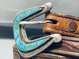 Native American Museum Vintage Zuni Turquoise Inlay Sterling Silver Ranger Belt Old-Nativo Arts
