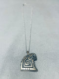 Native American Polyquaptewa Vintage Hop Sterling Silver Eagle Necklace Old-Nativo Arts