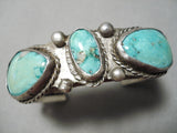Thick And Old Vintage Native American Navajo Turquoise Sterling Silver Bracelet Old-Nativo Arts