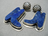 Unique Vintage Navajo Lapis Cowboy Sterling Silver Native American Earrings-Nativo Arts