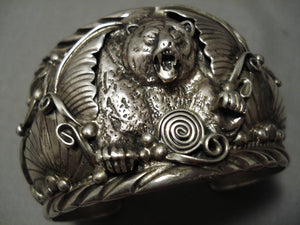 Best Vintage Native American Navajo Sterling Silver Bear Bracelet Huge Old-Nativo Arts