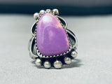 Huge Very Rare Vintage Native American Navajo Sugilite Sterling Silver Signed Ring Old-Nativo Arts